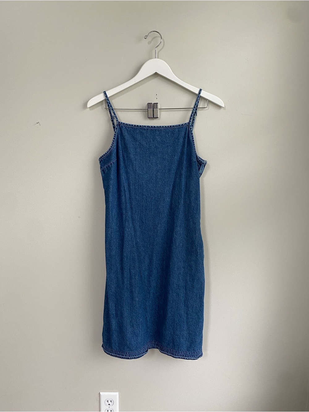 90s Mom Denim Midi Dress in Blue - Classic Spaghetti-Strap Style 100% cotton